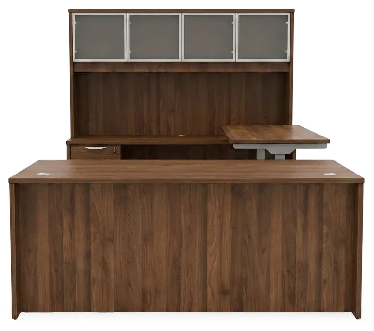 U Shaped Sit Stand Desk with Hutch