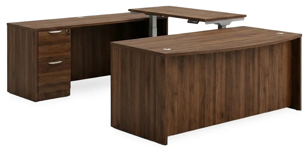 Bow Front U Shape Standing Desk with Drawers