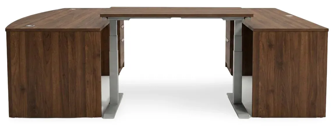 Bow Front U Shape Standing Desk with Drawers