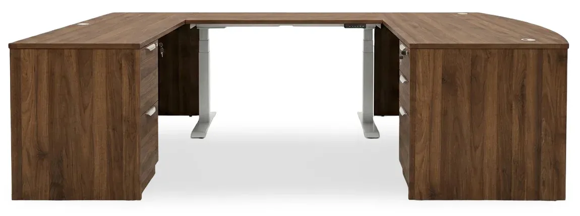 Bow Front U Shape Standing Desk with Drawers