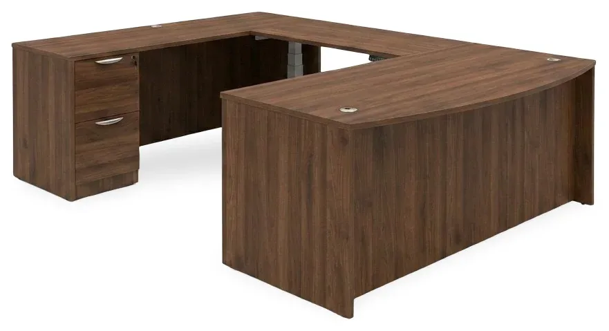 Bow Front U Shape Standing Desk with Drawers