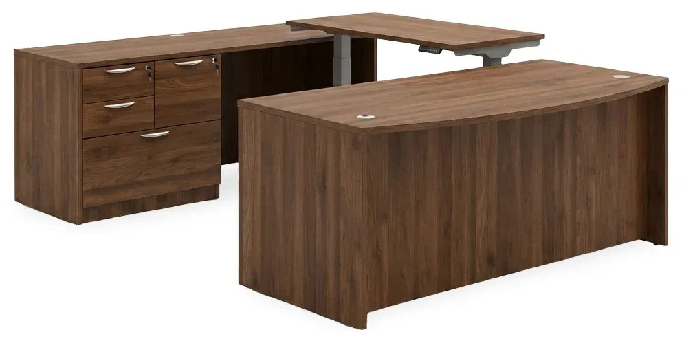 Bow Front U Shape Standing Desk with Drawers