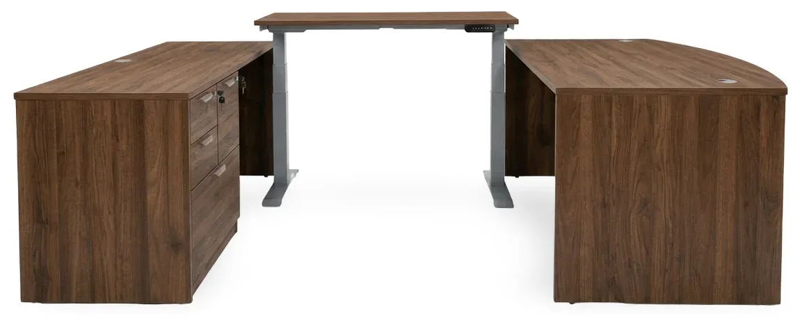 Bow Front U Shape Standing Desk with Drawers