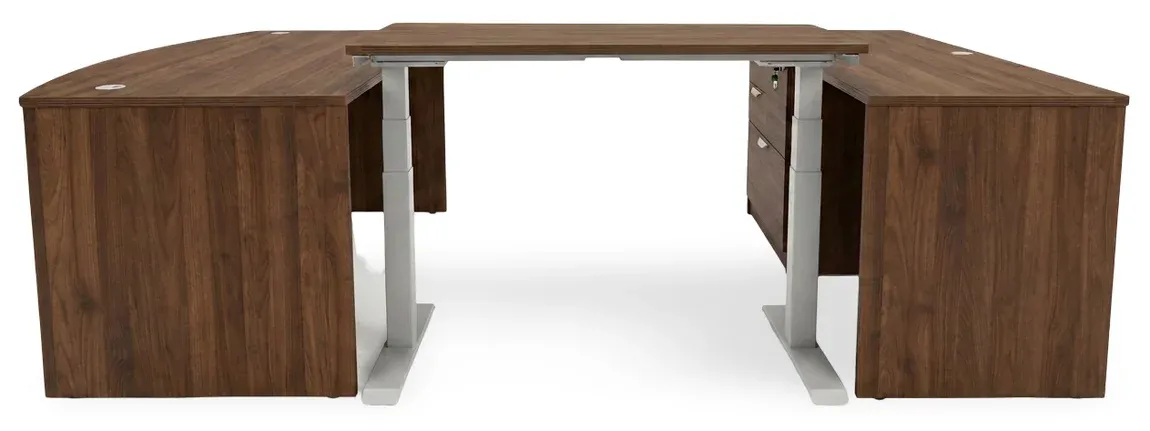 Bow Front U Shape Standing Desk with Drawers