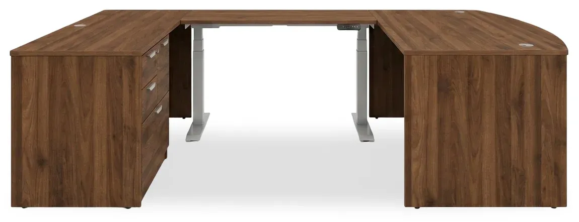 Bow Front U Shape Standing Desk with Drawers
