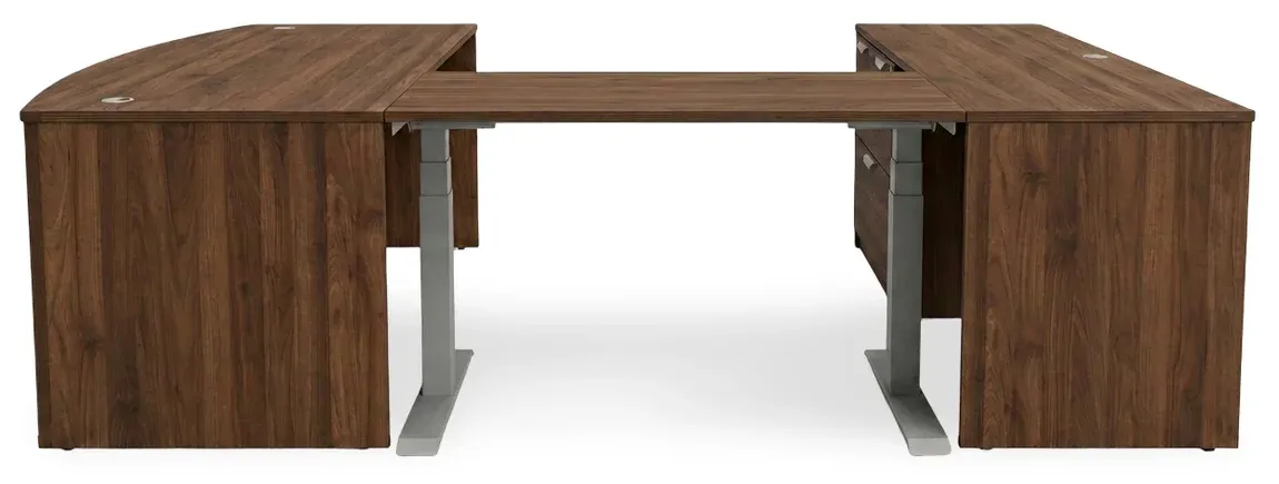 Bow Front U Shape Standing Desk with Drawers