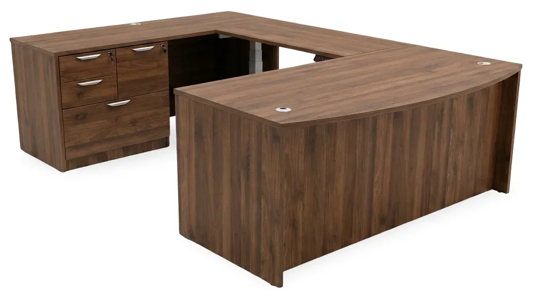 Bow Front U Shape Standing Desk with Drawers