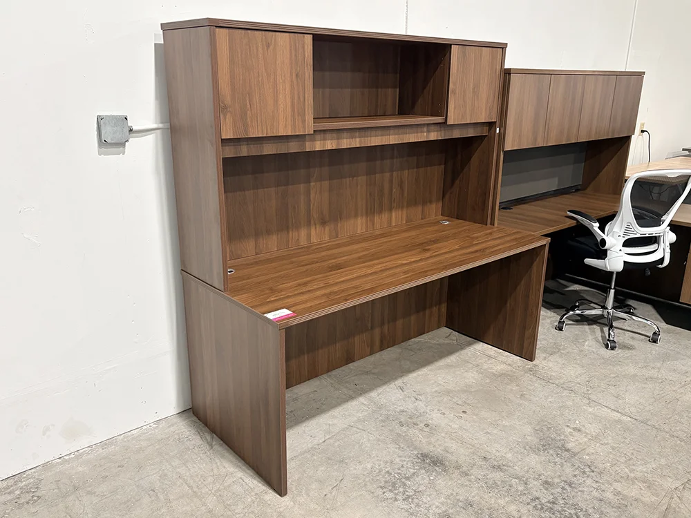 fullsize walnut office desk with hutch 1