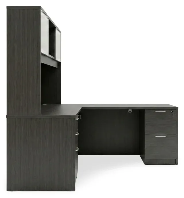 L Shaped Desk with Hutch and Drawers