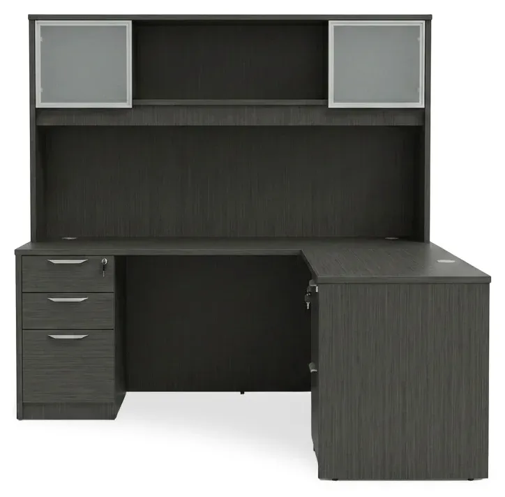 L Shaped Desk with Hutch and Drawers