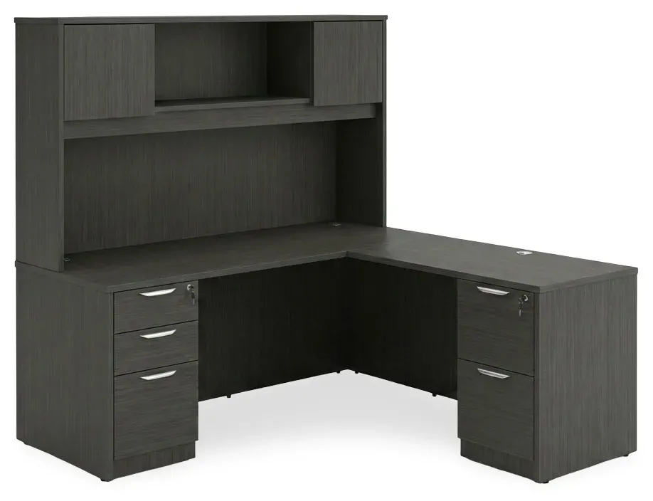 L Shaped Desk with Hutch and Drawers