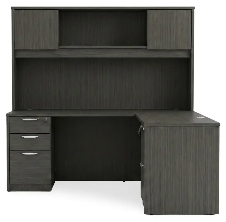 L Shaped Desk with Hutch and Drawers