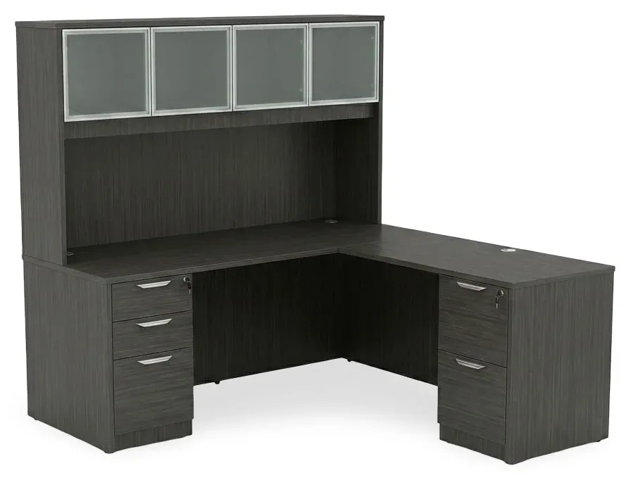 L Shaped Desk with Hutch and Drawers