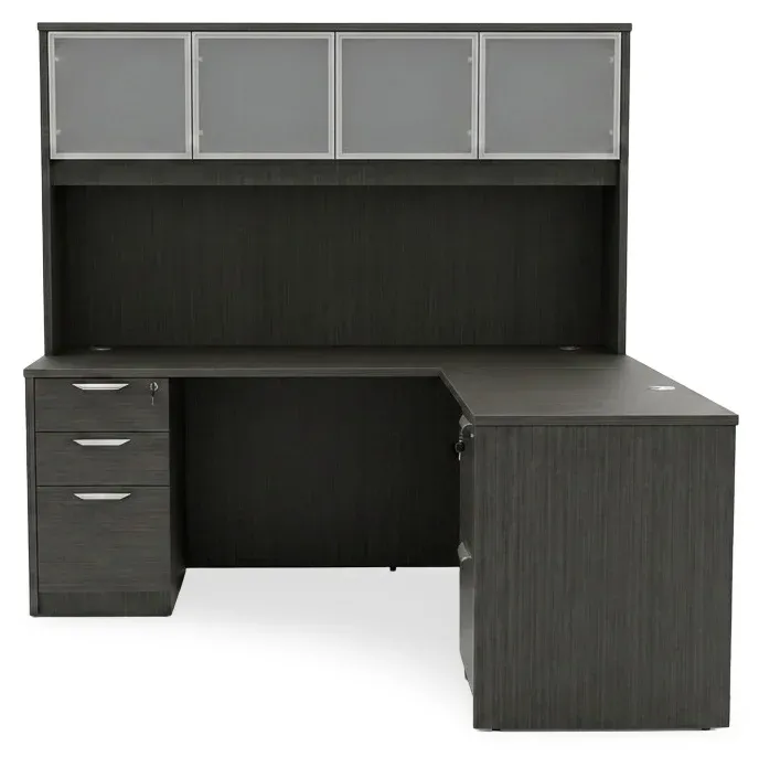 L Shaped Desk with Hutch and Drawers