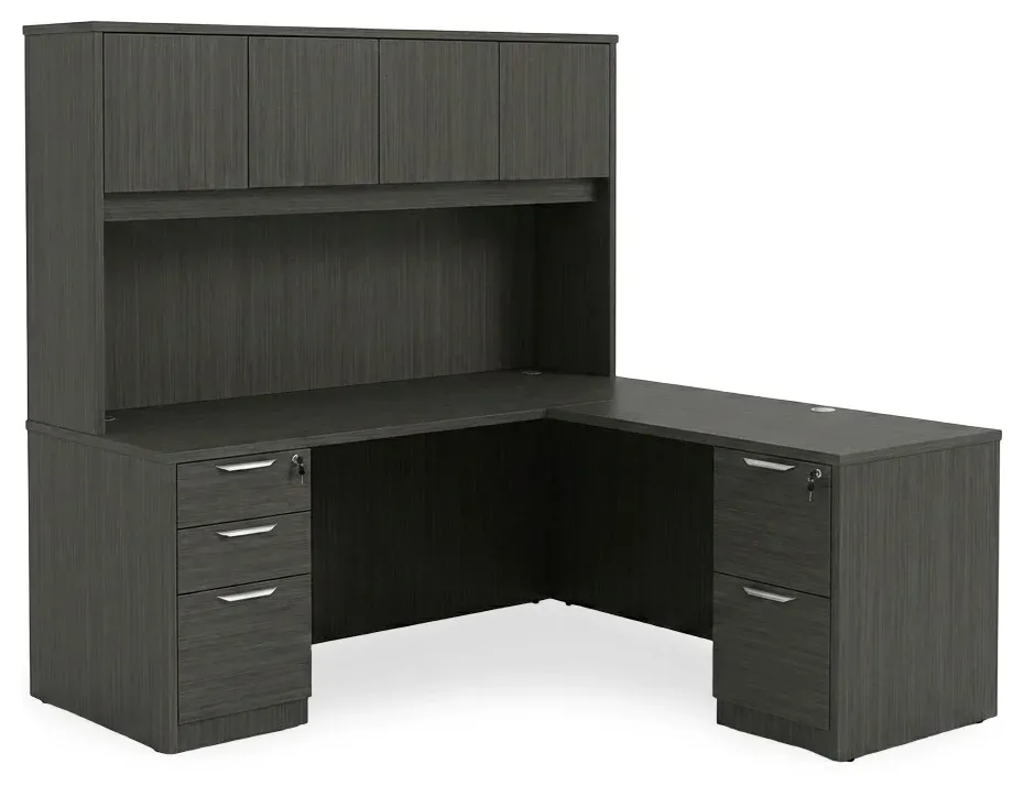 L Shaped Desk with Hutch and Drawers