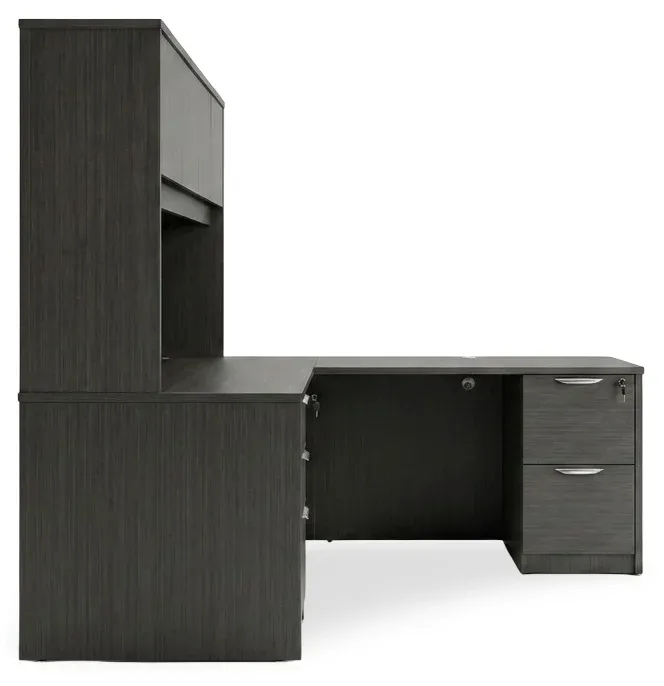 L Shaped Desk with Hutch and Drawers