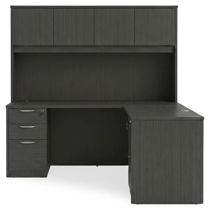 L Shaped Desk with Hutch and Drawers