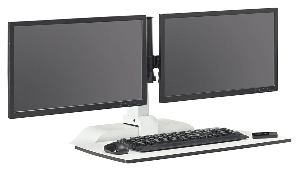 Electric Standing Desk Converter with Dual Monitor Arms