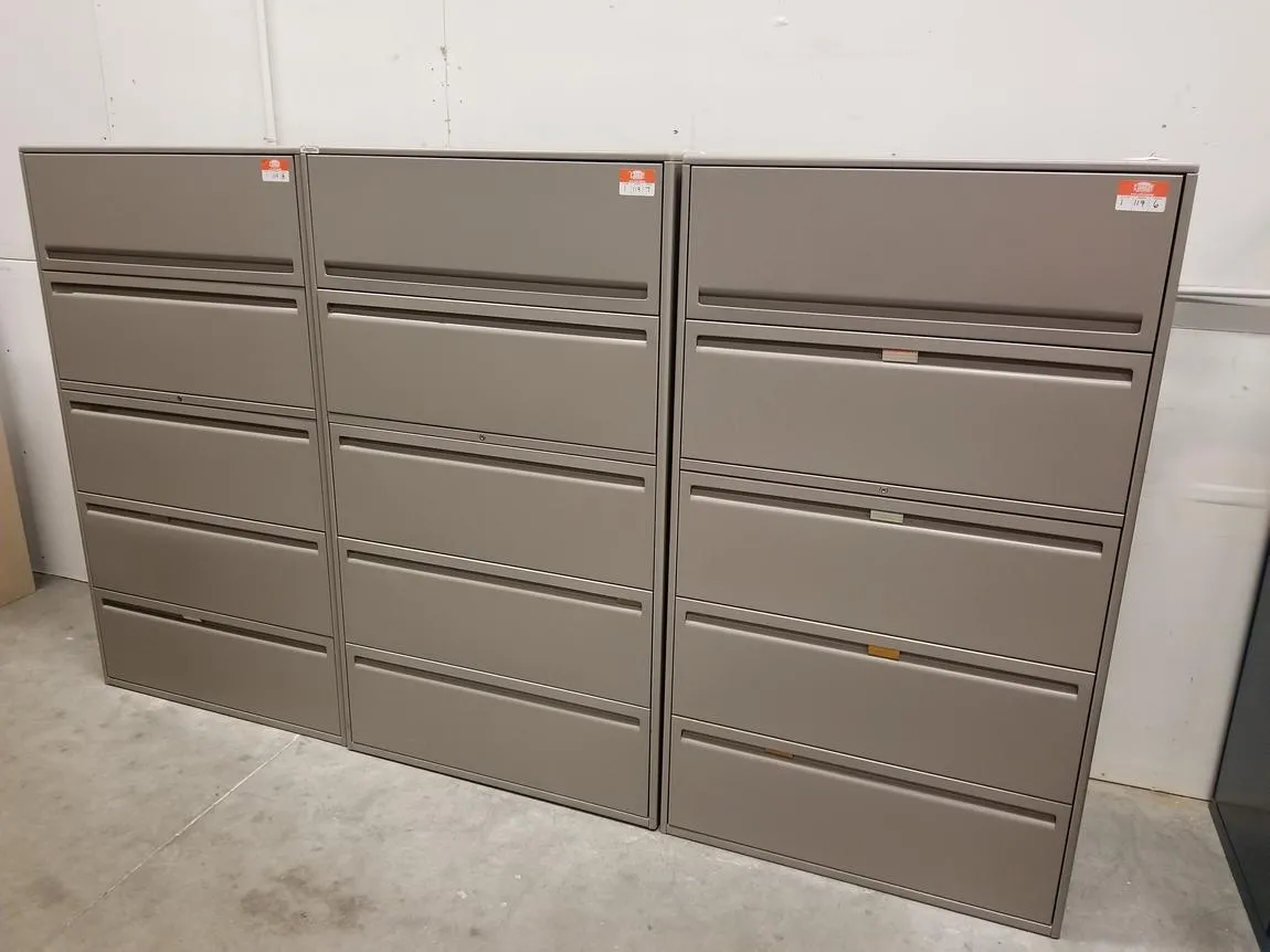 Haworth 5 Drawer Tan Lateral Filing Cabinets â€“ 36 Inch Wide