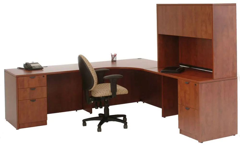 Curved Corner L Shaped Desk with Hutch