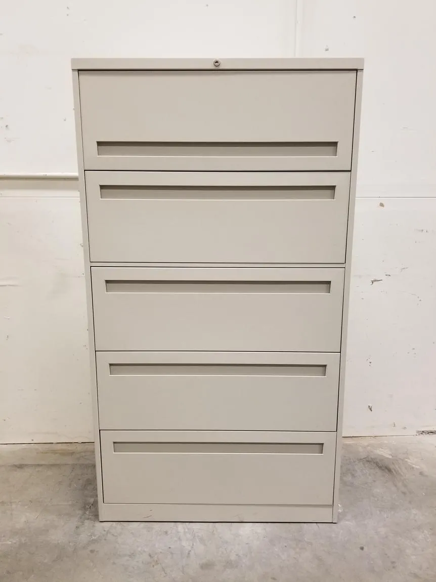 Steelcase 5 Drawer Putty Lateral File Cabinet â€“ 36 Inch Wide