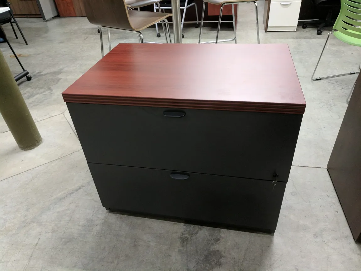 Gray and Cherry Laminate 2 Drawer Lateral File Cabinet â€“ 36 Inch Wide