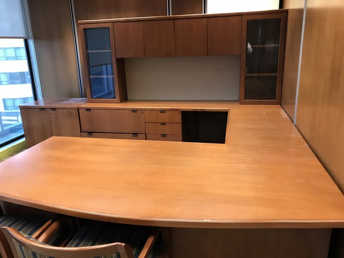 Mobilia Solid Wood Bow Front U-Shaped Desk with Hutch