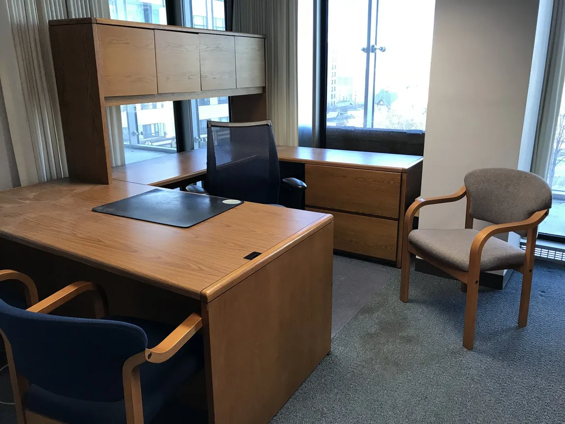 Kimball Oak Laminate U-Shaped Desk with Hutch