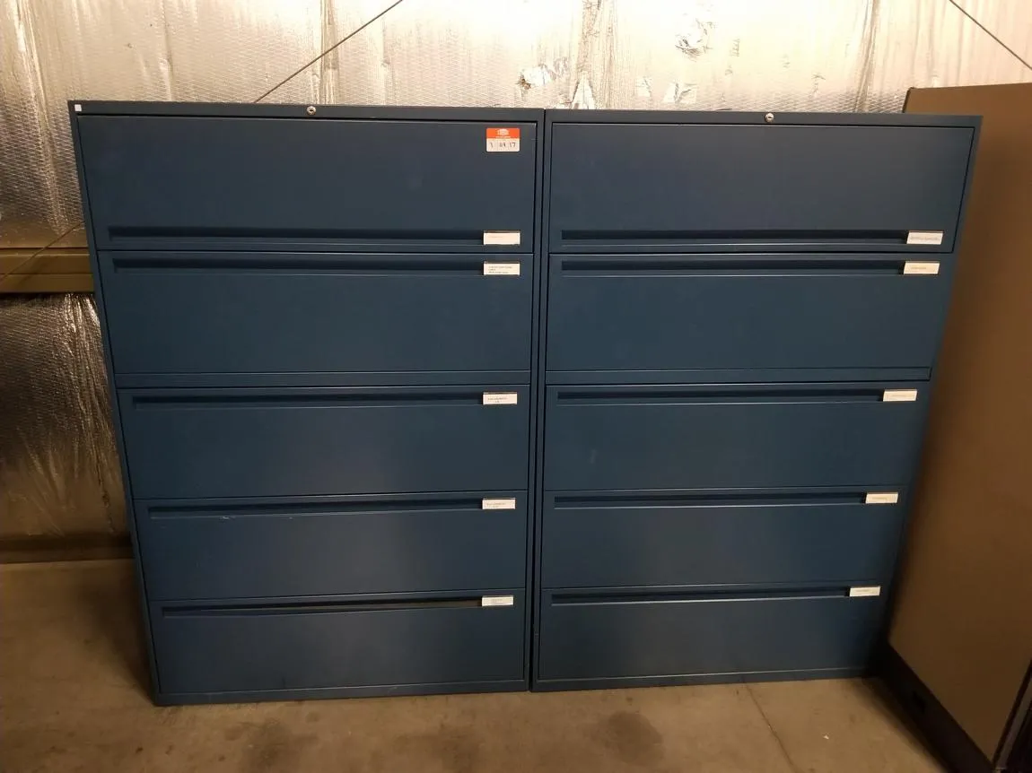 Storwal 5 Drawer Blue Lateral Filing Cabinets â€“ 42 Inch Wide