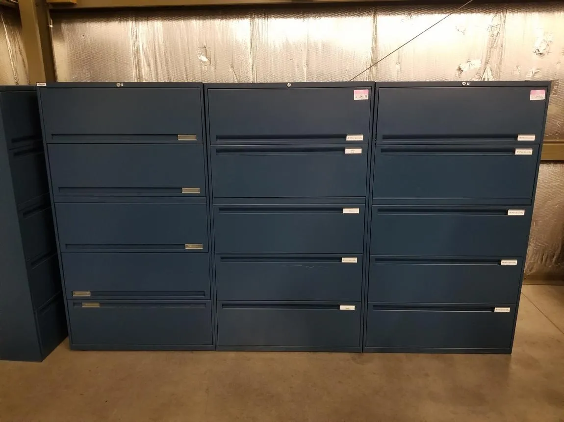 Storwal 5 Drawer Blue Lateral Filing Cabinets â€“ 36 Inch Wide