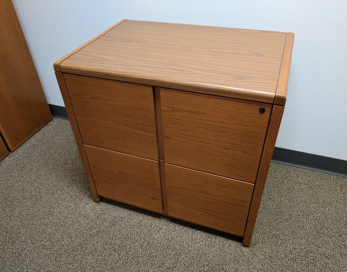 Kimball 2 Drawer Oak Laminate Lateral Filing Cabinet â€“ 30 Inch Wide