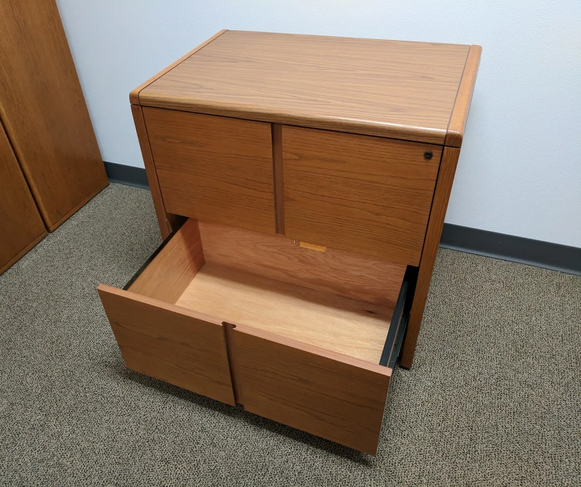 Kimball 2 Drawer Oak Laminate Lateral Filing Cabinet â€“ 30 Inch Wide