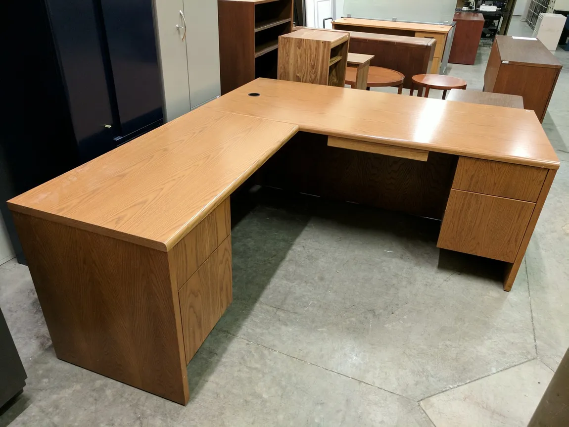 Oak Laminate L-Shaped Desk