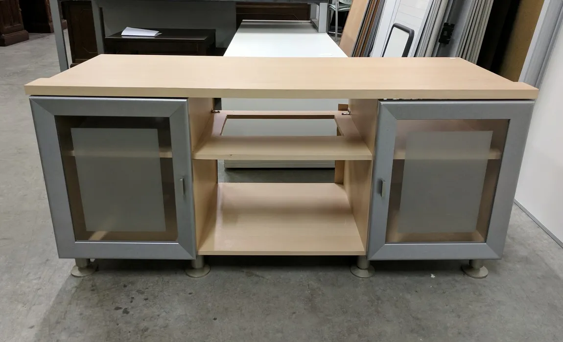 Blond Entertainment Stand with Glass Doors
