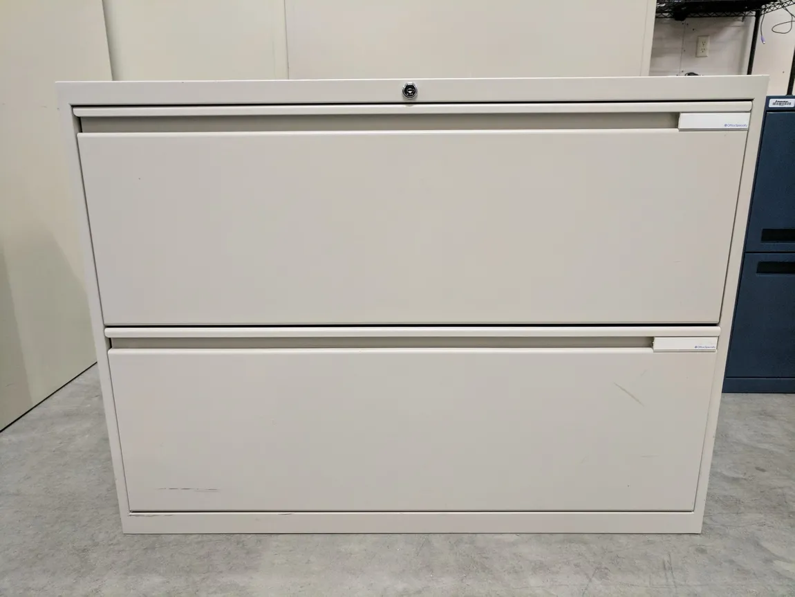 Office Specialty 2 Drawer Putty Lateral File Cabinet â€“ 36 Inch Wide
