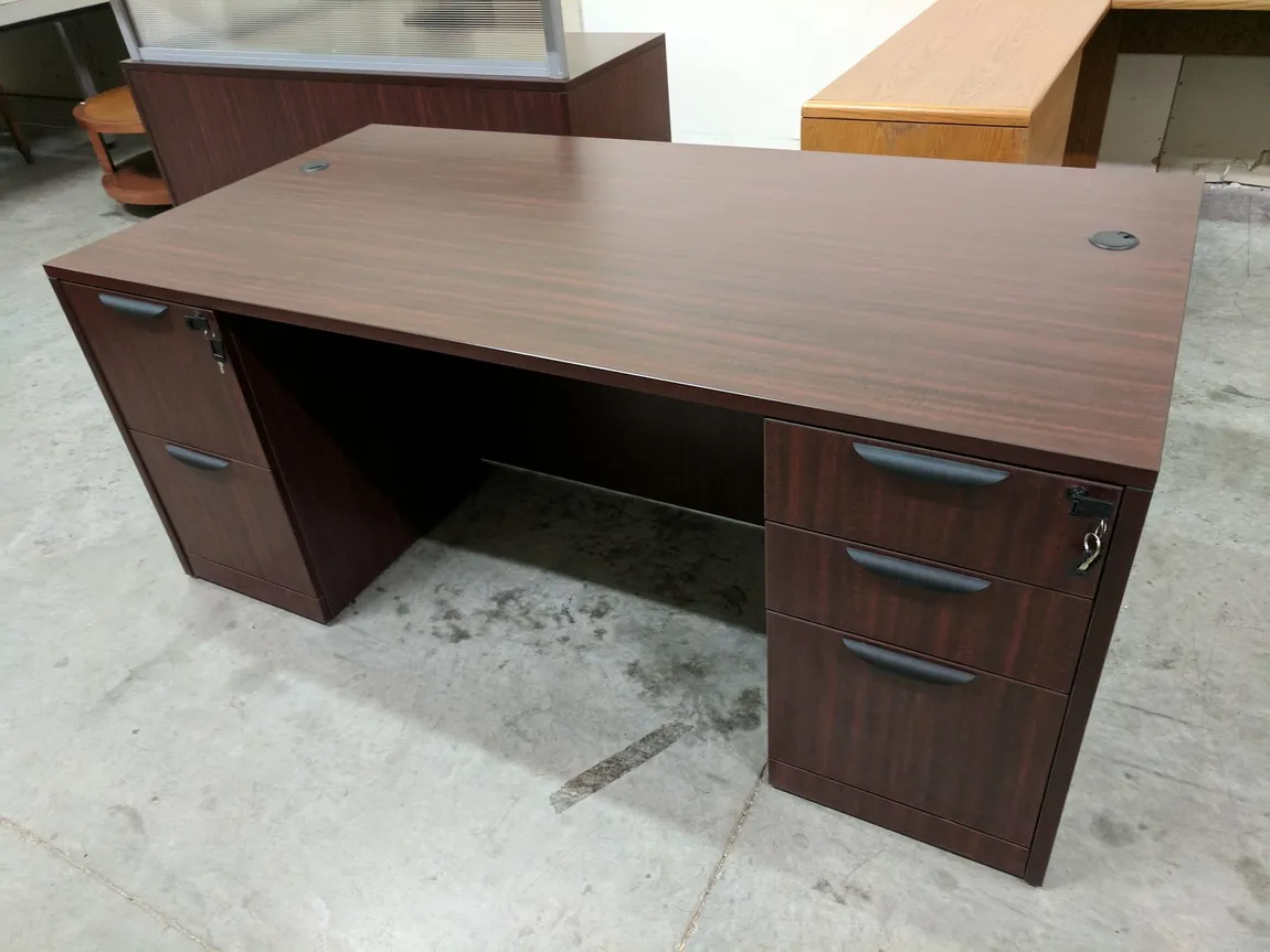 Mahogany Laminate Desk with Drawers