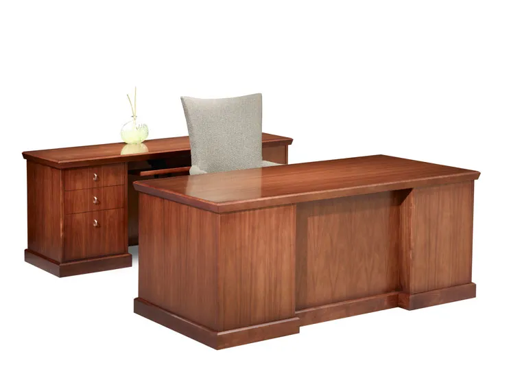 Heartwood Series Desk with Drawers and Credenza