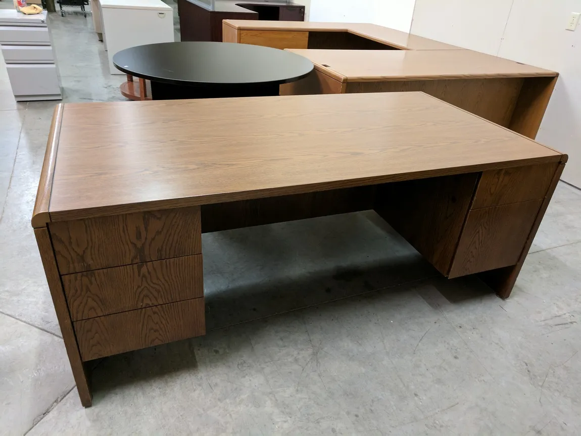 Walnut Laminate Desk with Drawers