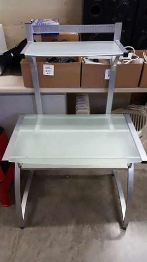Used Two-Tier Frosted Glass Metal Desk 