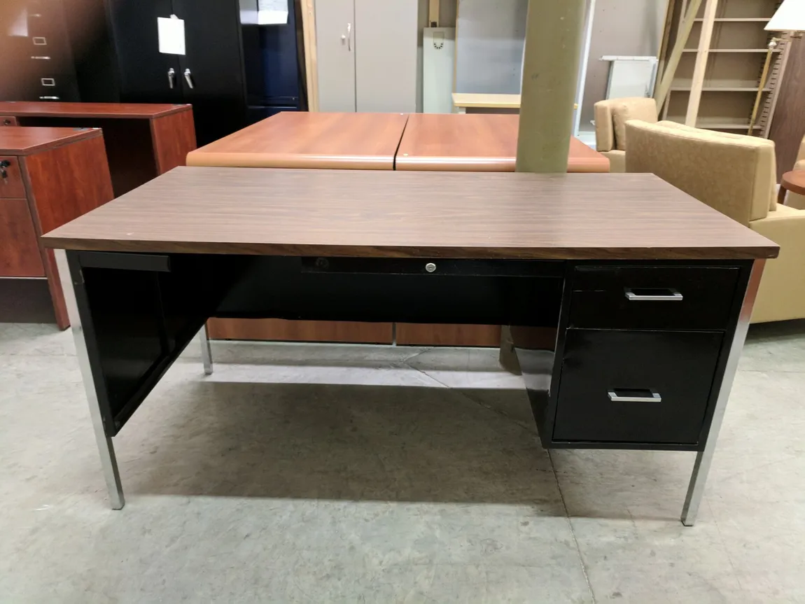 Hon Black Metal Desk with Walnut Laminate Top