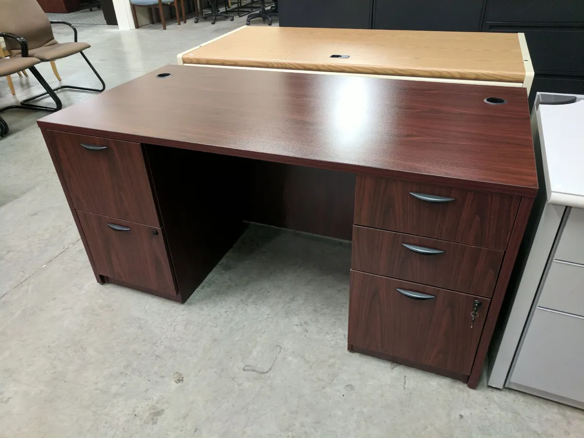 Mahogany Laminate Desk with Drawers