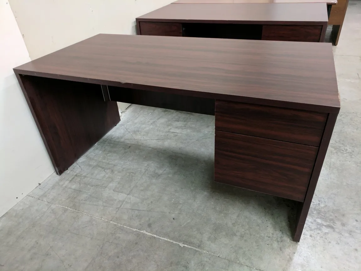 Dark Walnut Laminate Desk with Drawers