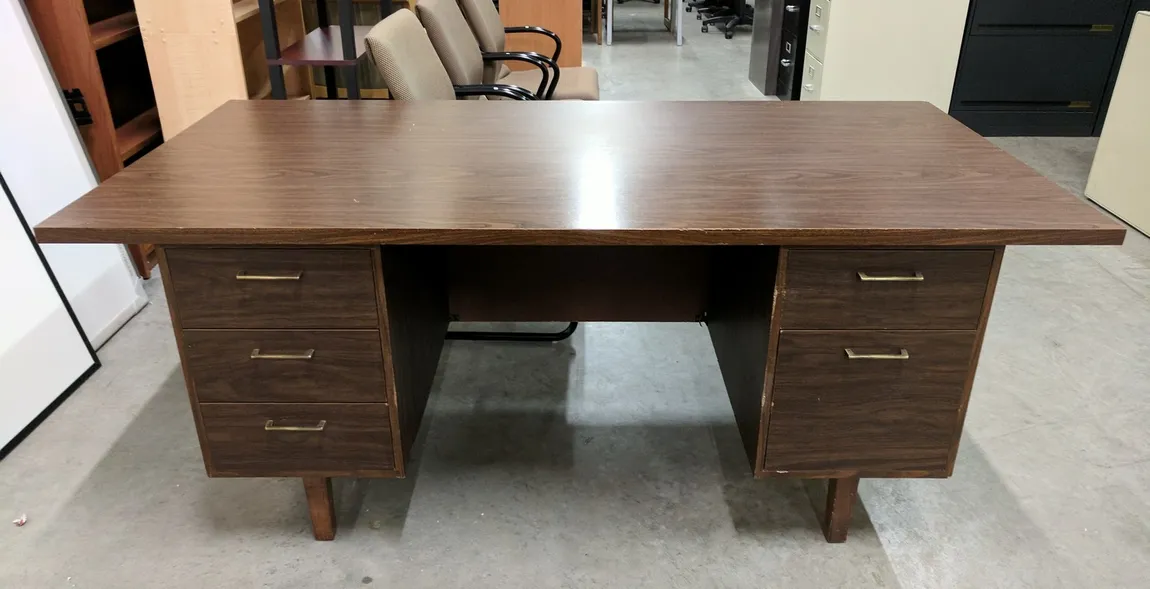 Dark Walnut Laminate Desk with Drawers