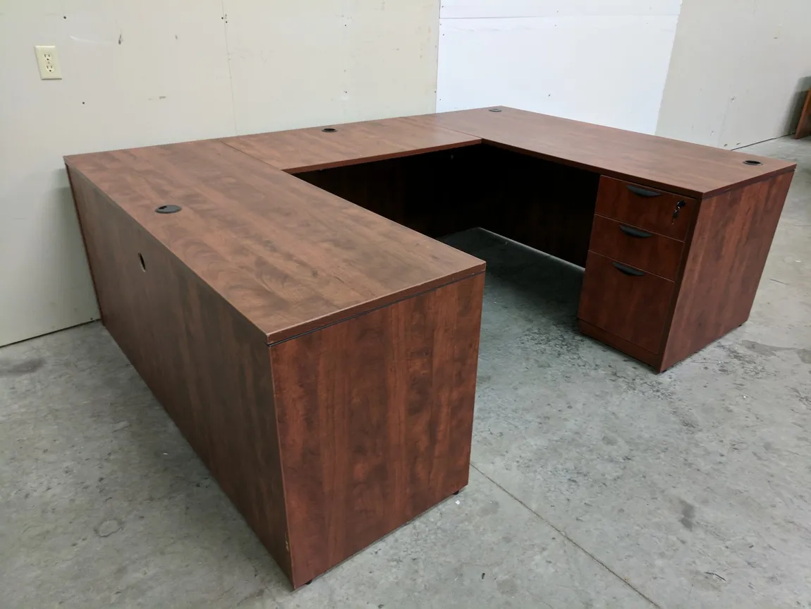Cherry Laminate U-Shape Desk with Drawers