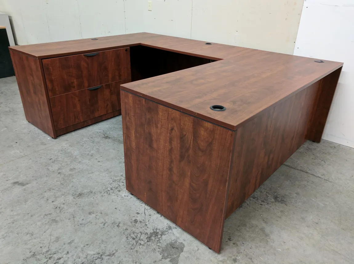 Cherry Laminate U-Shape Desk with Drawers