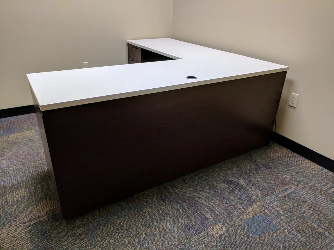 Two Tone L-Shape Desk with Drawers