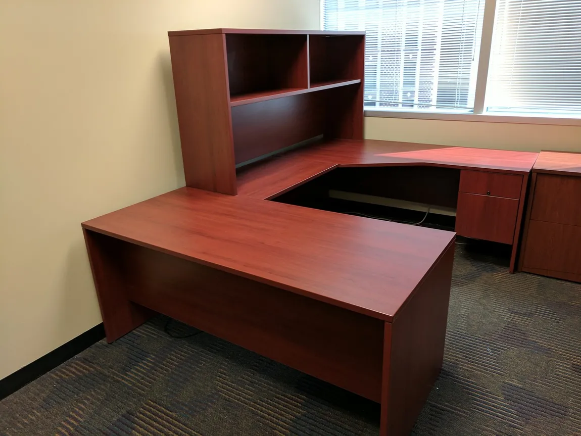 Lacasse Cherry Laminate U-Shape Desk with Hutch