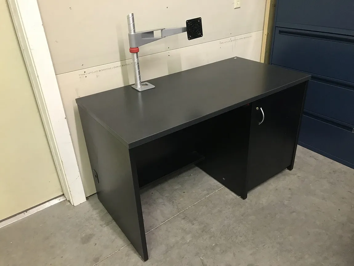 Black & Gray Laminate Desk with Monitor Arm and Power