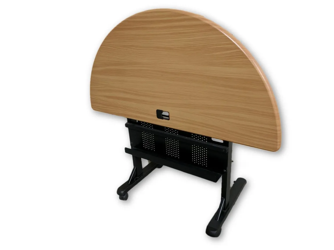 Oak Laminate Half Circle Rolling Flip Top Training Table