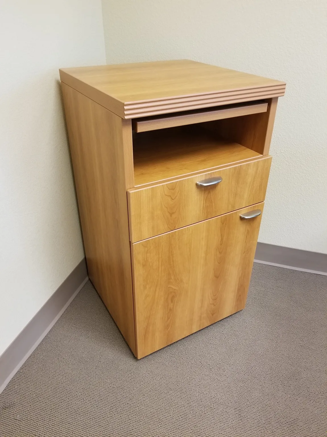 Lacasse Oak Laminate Rolling Storage Cabinet â€“ 19.5 Inch Wide